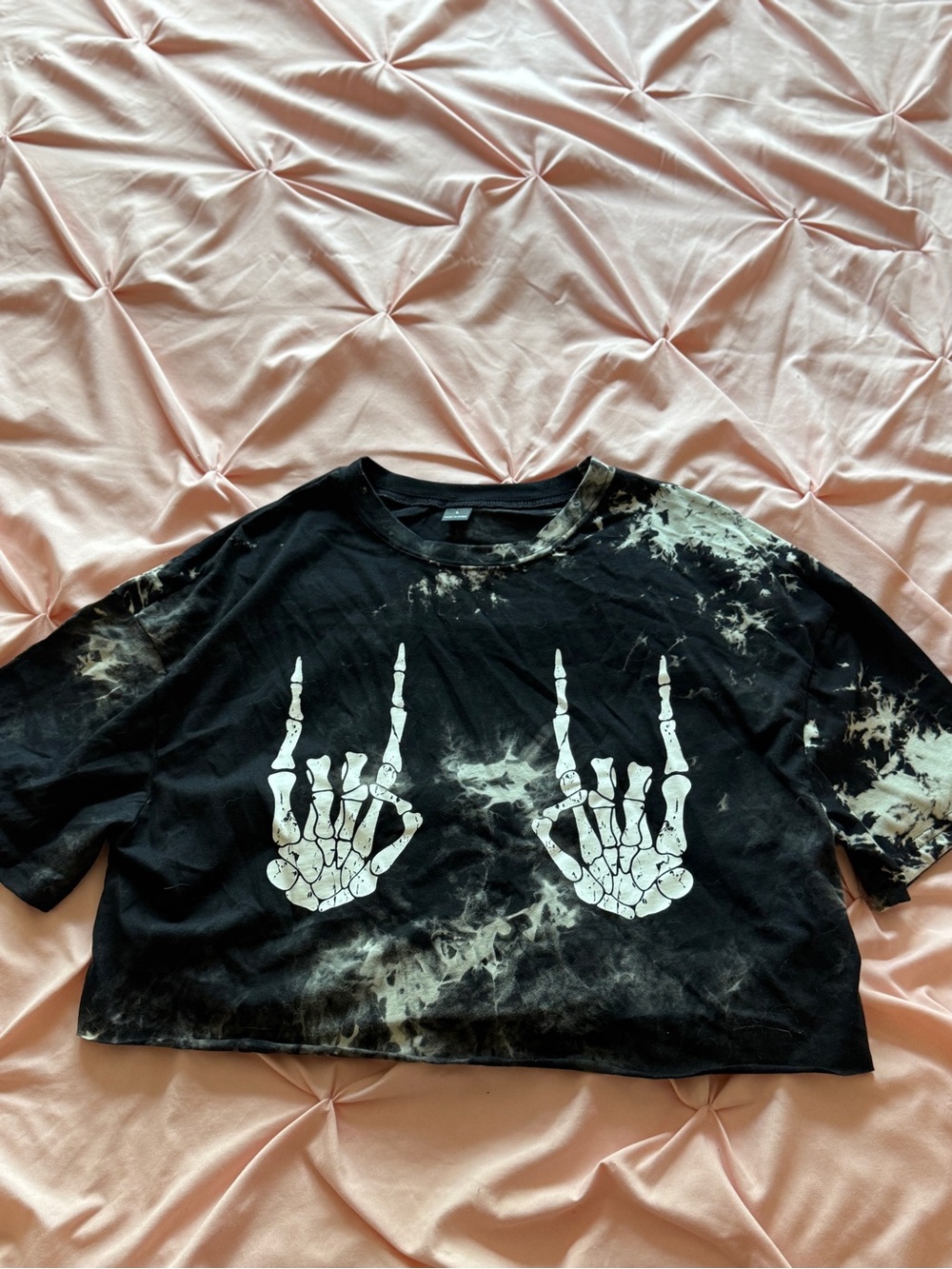 Black Tie-Dye Skeleton Hand Crop Tee